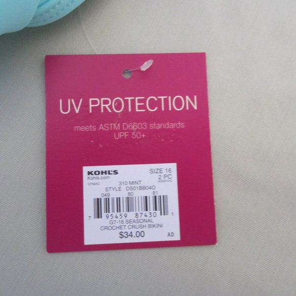 NWT Girl's SO - 2 pc. Swimwear - Size 16 -Aqua/Turquoise Lacy Accents Color Trim - Picture 9 of 10